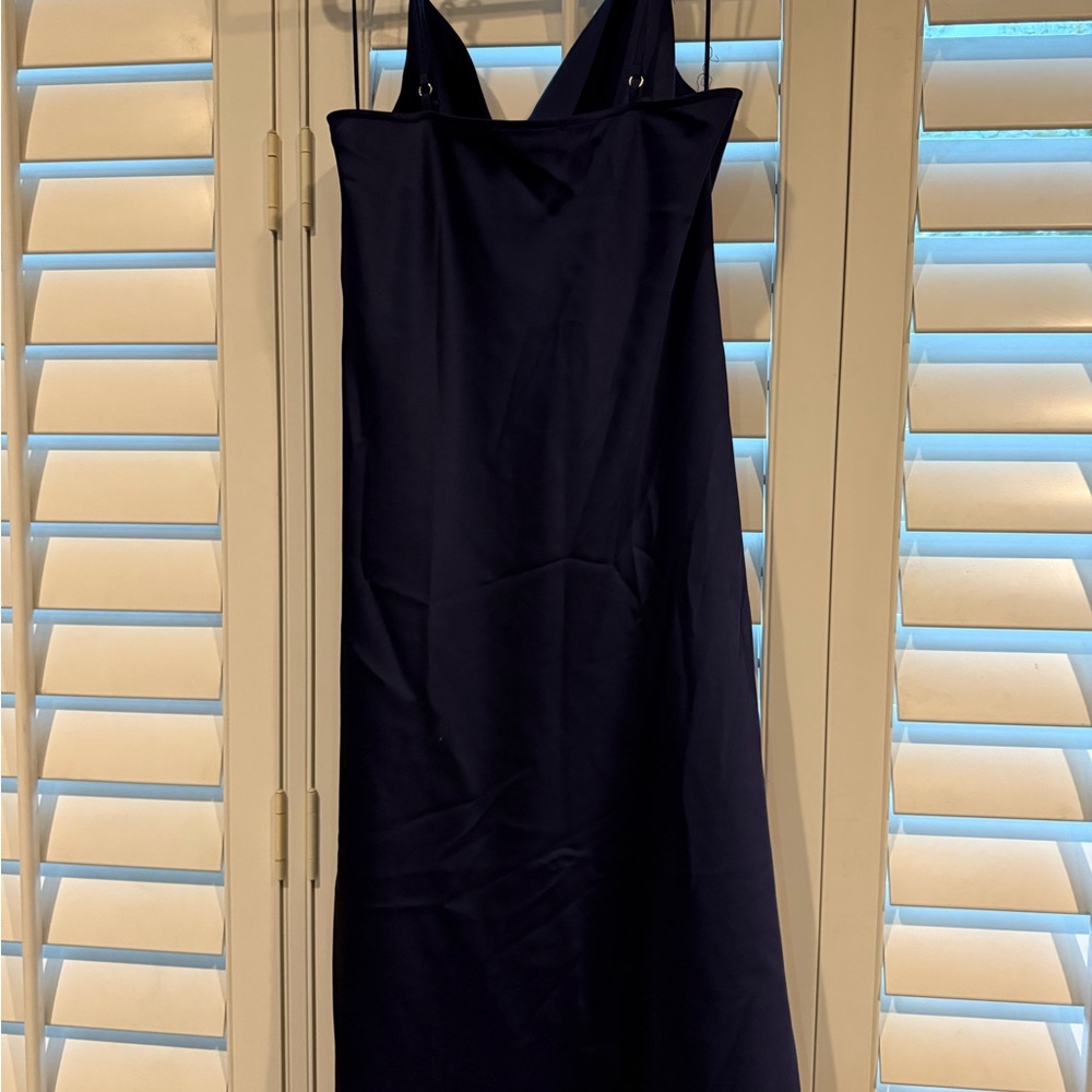 Elegant Navy Blue Satin Dress - Picture 4 of 5